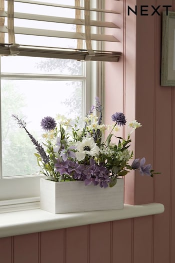 Lilac Purple Artificial Flowers In a Window Box (A40268) | £35