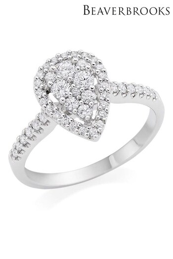 Beaverbrooks 9ct White Gold Diamond Pear Shaped Cluster Halo Ring (A40434) | £1,250