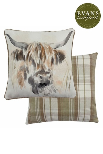 Evans Lichfield Multicolour Watercolour Highland Cow Printed Polyester Filled Cushion (A40548) | £26