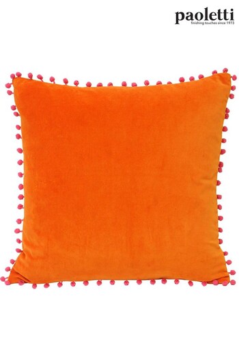 Riva Paoletti Orange/Fuchsia Pink Velvet Pom Pom Polyester Filled Cushion (A40577) | £17