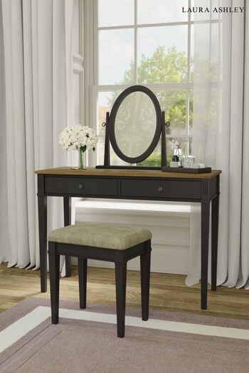 Laura Ashley Charcoal Oak Eleanor Two Drawer Dressing Table Stool And Mirror Set (A40663) | £700