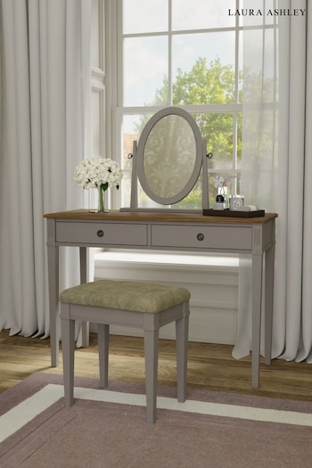 Laura Ashley Pale French Grey Eleanor Two Drawer Dressing Table Stool And Mirror Set (A40675) | £700