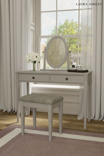 Laura Ashley Sable Grey Eleanor Two Drawer Dressing Table Stool And Mirror Set (A40683) | £700