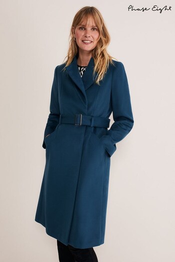Phase Eight Blue Susie Collarless Wrap Coat (A40961) | £199