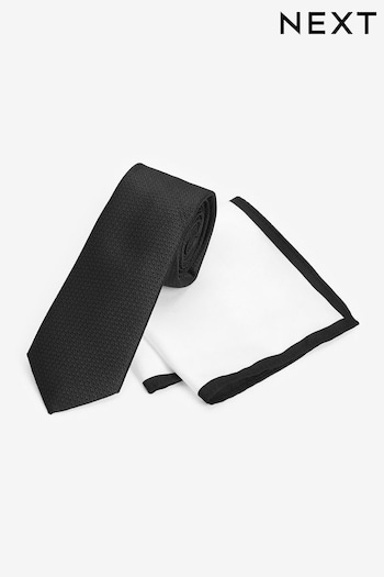 Black/White Slim Tie And Pocket Square Set (A41166) | £16