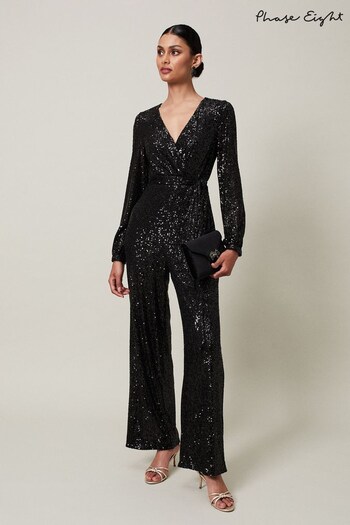 Phase Eight Black Alessandra Sequin Jumpsuit (A41606) | £199