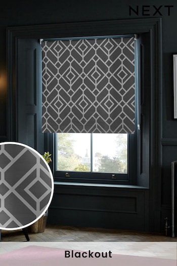 Grey Geometric Print Ready Made Blackout Roller Blinds (A41790) | £18 - £46