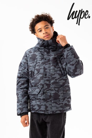 Hype. Boys Black Mono Camo Short Padded Arm Crest Jacket (A42325) | £70