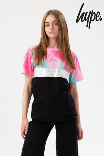 Hype. Girls Black Pastel Wave Panel Script T-Shirt (A42346) | £20