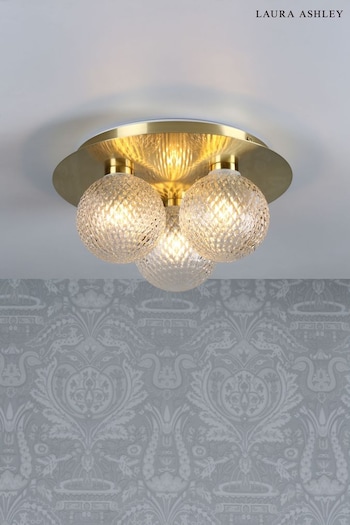 Laura Ashley Satin Brass Prague Bathroom 3 Light Flush Ceiling Light (A42824) | £95