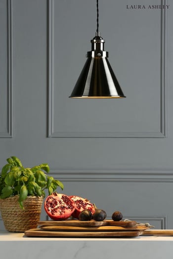 Laura Ashley Pewter Grey Industrial Nickel Rufus 1 Light Cone Pendant Ceiling Light (A42829) | £50