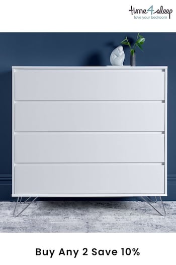 time4sleep White With Stainless Steel Feet Sofia 4 Drawer Chest (A42974) | £440