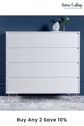 time4sleep White With Pink Copper Feet Sofia 4 Drawer Chest (A42980) | £440