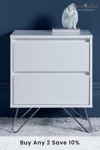 time4sleep White With Stainless Steel Feet Sofia 2 Drawer Bedside Table (A42983) | £180