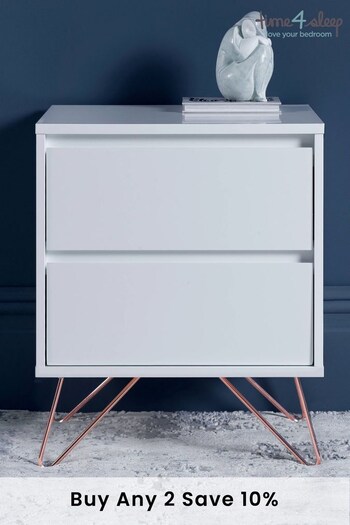 time4sleep White With Pink Copper Feet Sofia 2 Drawer Bedside Table (A42985) | £180