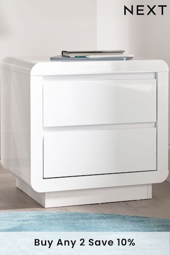 time4sleep White Marlow High Gloss 2 Drawer Bedside Table (A42988) | £175
