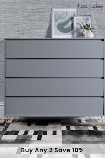 time4sleep Harbour Mist With Brass Steel Feet Sofia 4 Drawer Chest (A42991) | £440