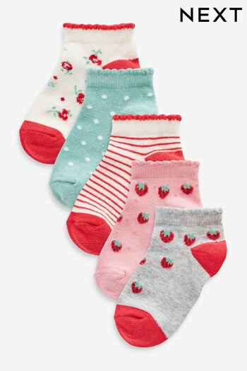 Red/Pink 5 Pack Cotton Rich Strawberry Print Trainer Socks (A43270) | £5.50 - £7.50