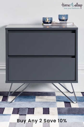 time4sleep Steel Grey With Stainless Steel Feet Sofia 2 Drawer Bedside Table (A43322) | £180