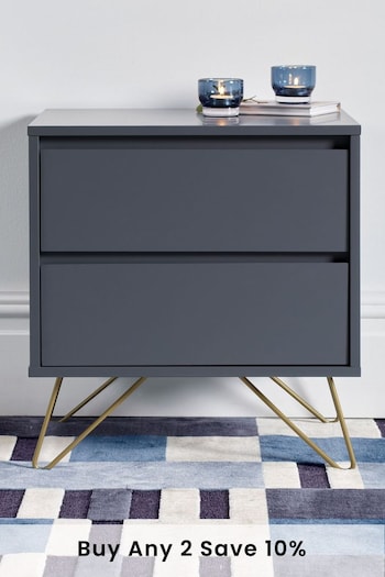 time4sleep Steel Grey With Brass Steel Feet Sofia 2 Drawer Bedside Table (A43323) | £190