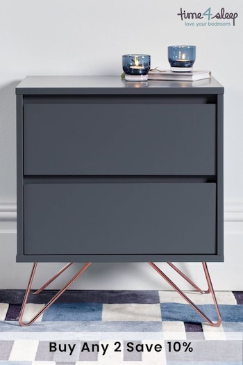 time4sleep Steel Grey With Pink Copper Feet Sofia 2 Drawer Bedside Table (A43328) | £190