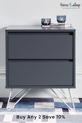 time4sleep Steel Grey With White Feet Sofia 2 Drawer Bedside Table (A43329) | £180