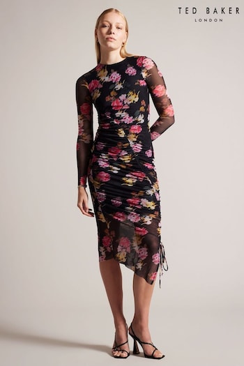 Ted Baker Sorelll Bodycon Black Dress With Bow Drawcord (A43490) | £135