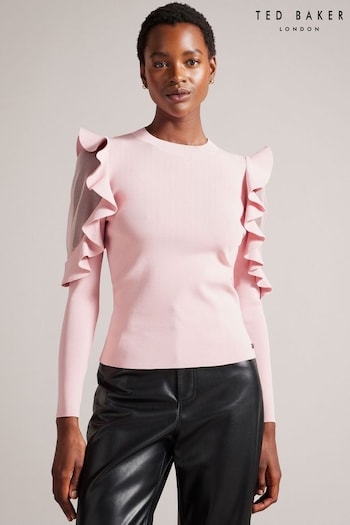 Ted Baker Floraas Pink Fitted Knit Top With Sheer Shoulders (A43493) | £110