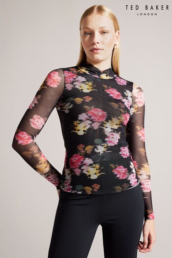 Ted Baker Malyel Printed Mesh Black Top (A43498) | £55