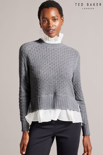 Ted Baker Holina Grey Knit Sweater With Mockable Shirt (A43501) | £110