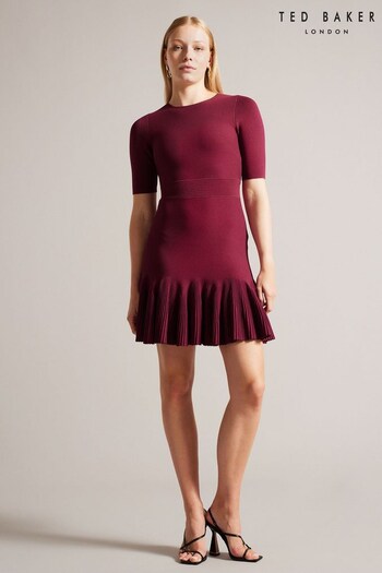 Ted Baker Red Josafee Fit And Flare Knitted Dress (A43504) | £150