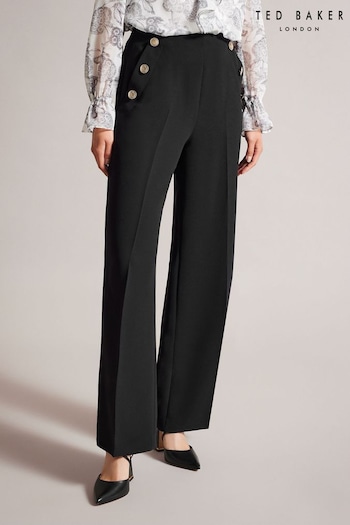 Ted Baker Llaylat High Waisted Wide Leg Twill Black Trousers (A43505) | £150
