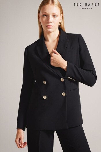 Ted Baker Llayla Double Breasted Black Jacket With Gold Detailing (A43506) | £265