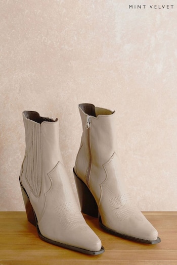 Mint Velvet Natural Phoebe Cowboy Boots (A43512) | £159