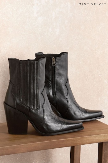 Mint Velvet Black Phoebe Cowboy Boots (A43513) | £159