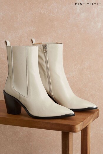 Mint Velvet Cream Sydney Cowboy Boots (A43514) | £149