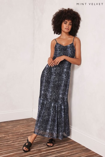 Mint Velvet Blue Jenna Print Tiered Maxi Asics Dress (A43515) | £89