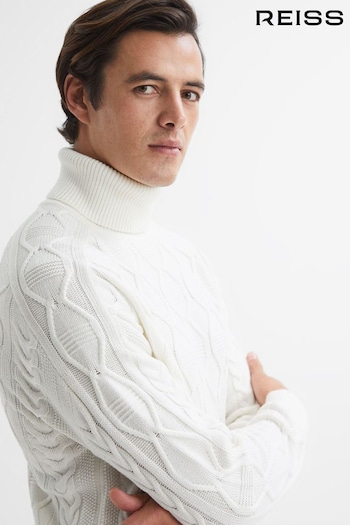 Reiss Ecru Alston Cable Knitted Roll Neck Jumper (A43542) | £138