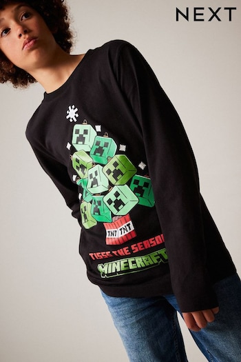Minecraft Black Long Sleeve Christmas T-Shirt (3-16yrs) (A43704) | £15 - £20