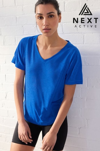 Blue Active Napapijri Short Sleeve V-Neck Top (A43750) | £16