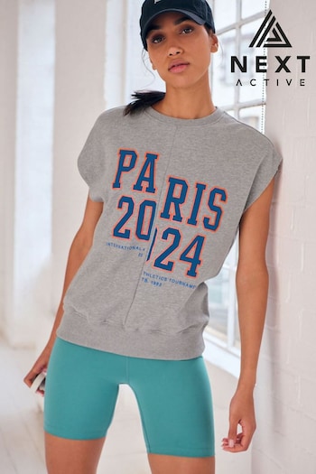 Grey Paris Slogan Graphic Sleeveless Sports Sweatshirt Vest (A43770) | £24