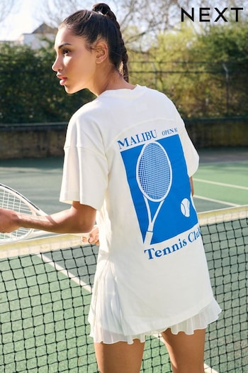 Ecru White Active Sport Graphic Tennis T-Shirt (A43780) | £24