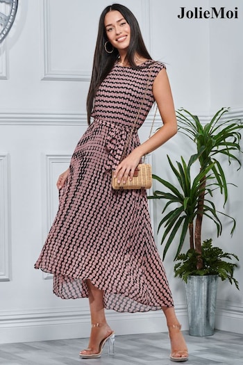 Jolie Moi Pink Pleated Chiffon High Low Maxi Dress (A43832) | £69