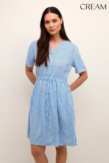Cream Blue Ferina Short Sleeve Knee Length Dress (A44583) | £65