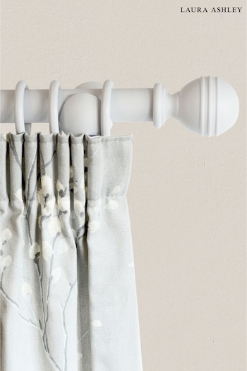 Laura Ashley Pale Dove Grey 35mm Wood Curtain Pole With Ribbed Ball Finial (A44600) | £72 - £120