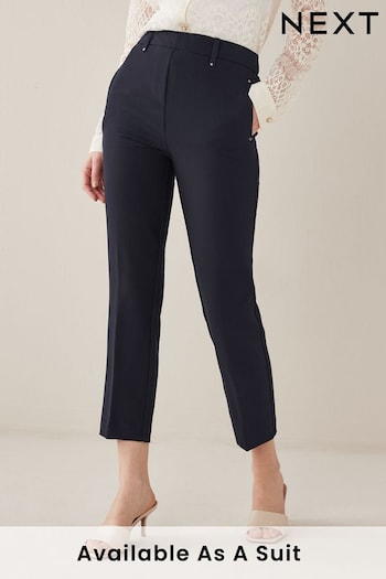 Navy Blue Tailored Elastic Back Straight Leg Pull On Trousers Midi (A44744) | £26