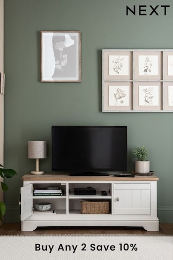Chalk White Hampton Painted Oak TV Unit, Up to 55 Inch (A45078) | £650