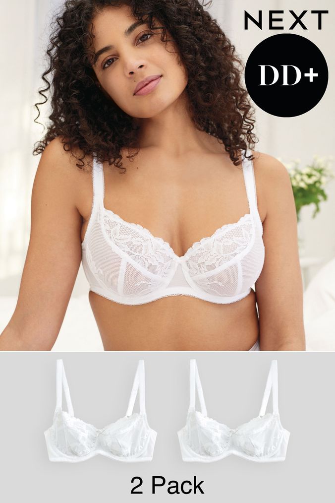 White/White Non Pad Balcony DD+ 2pk Lace Bras (A45241) | £30