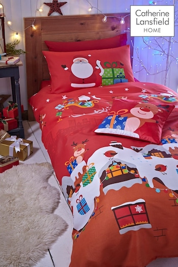 Catherine Lansfield Red Santa's Christmas Presents Duvet Cover and Pillowcase Set (A45407) | £14 - £20