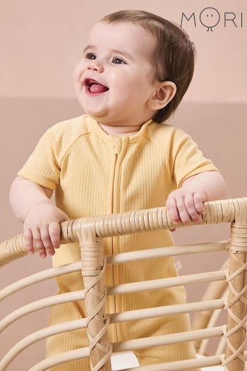 MORI Orange Organic Cotton & Bamboo Short Sleep Zip Up Baby Romper (A46701) | £25